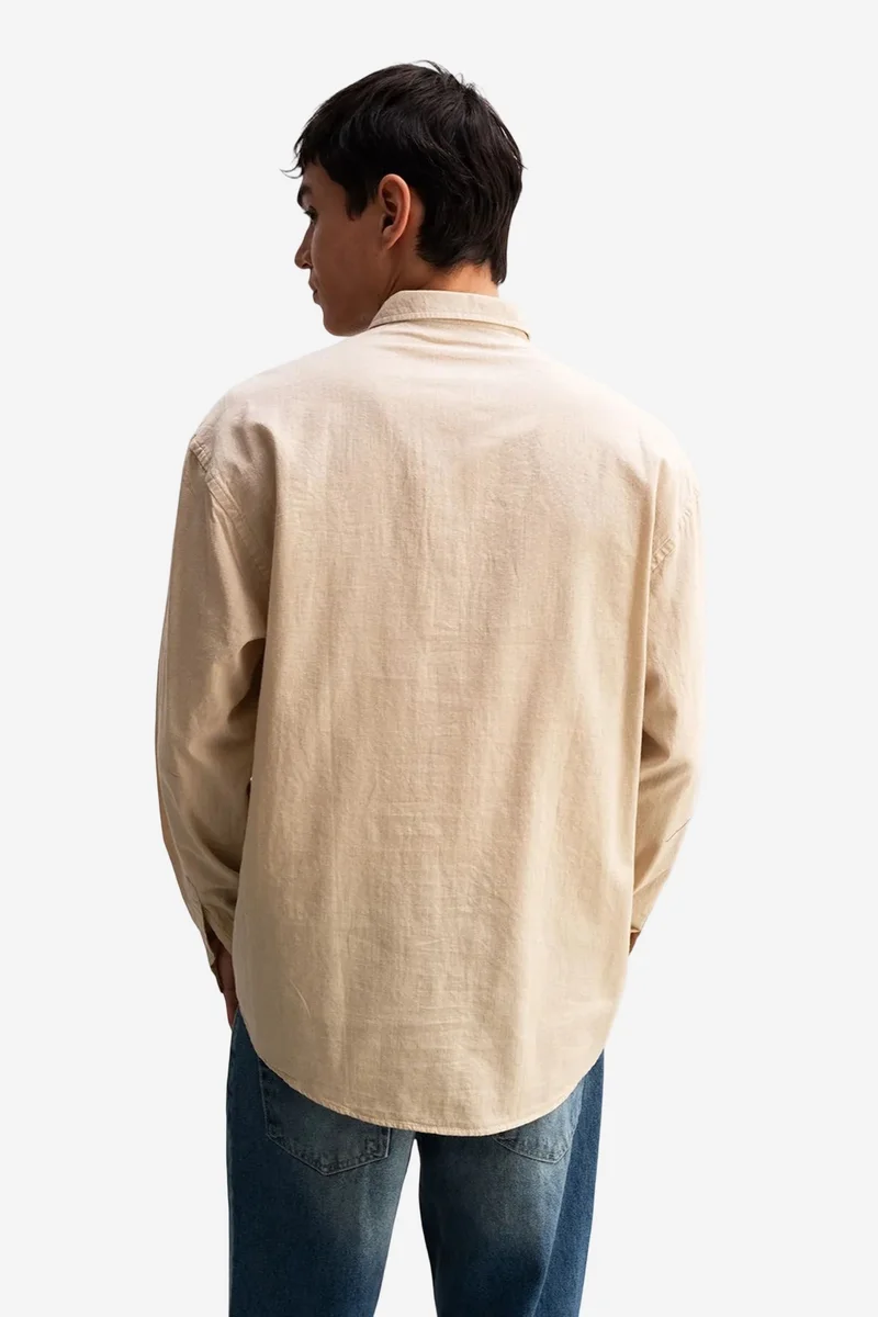Giesto Beige Natural GIESTO Cotton Oversized Button-Up Shirt for Men | Best Price UAE