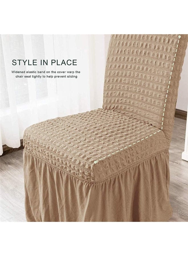 ECVV 1 PCS Chair Cover Nice Gift Stretch Universal Dining Room Chair Cover with Skirt Washable Long Skirt Chair Slipcovers Soft Jacquard Seat Slipcover for Wedding Pets Banquet Party | Random Color | - Image 5