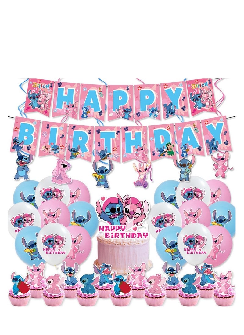 xppier Lilo & Stitch Birthday & Party Decoration Set, 50 Pcs Stitch & Lilo Cartoon Party Favor for Kids , Included Banners, Cake Decoration, Balloons  - Image 1