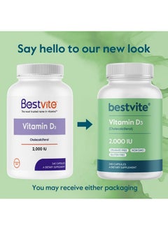 BESTVITE BESTVITE Vitamin D 2000 IU (240 Capsules) - No Stearates - Non GMO - Gluten Free 