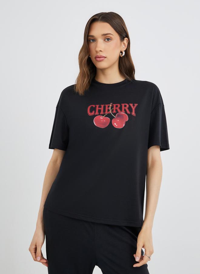 Take Two Cherry Print T-Shirt and Joggers Co-Ords - Image 3