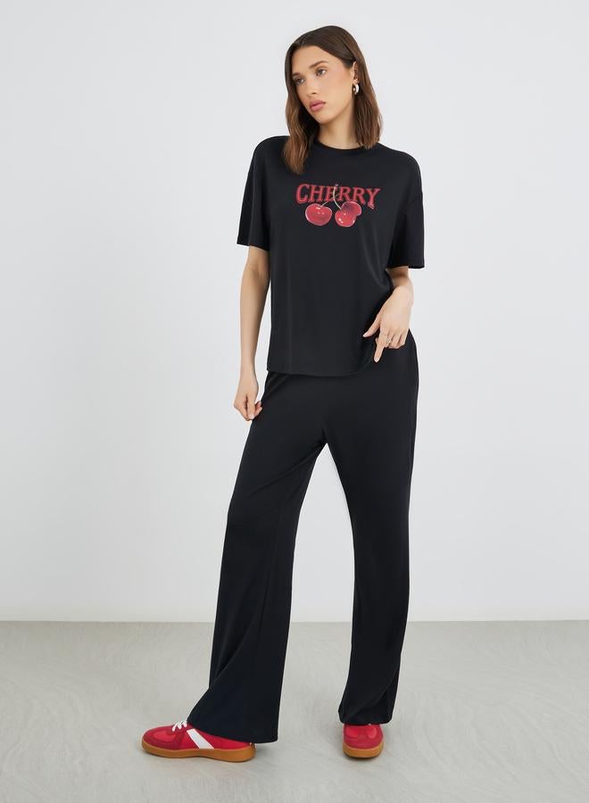 Take Two Cherry Print T-Shirt and Joggers Co-Ords - Image 2