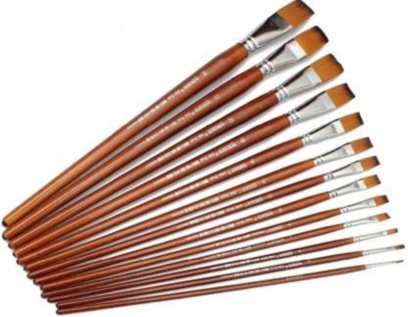 WORISON 13 Pc Flat Synthetic Hair Long Handle Painting Brush for Acrylic, Watercolor and Gouache Painting(Wood) - Image 2