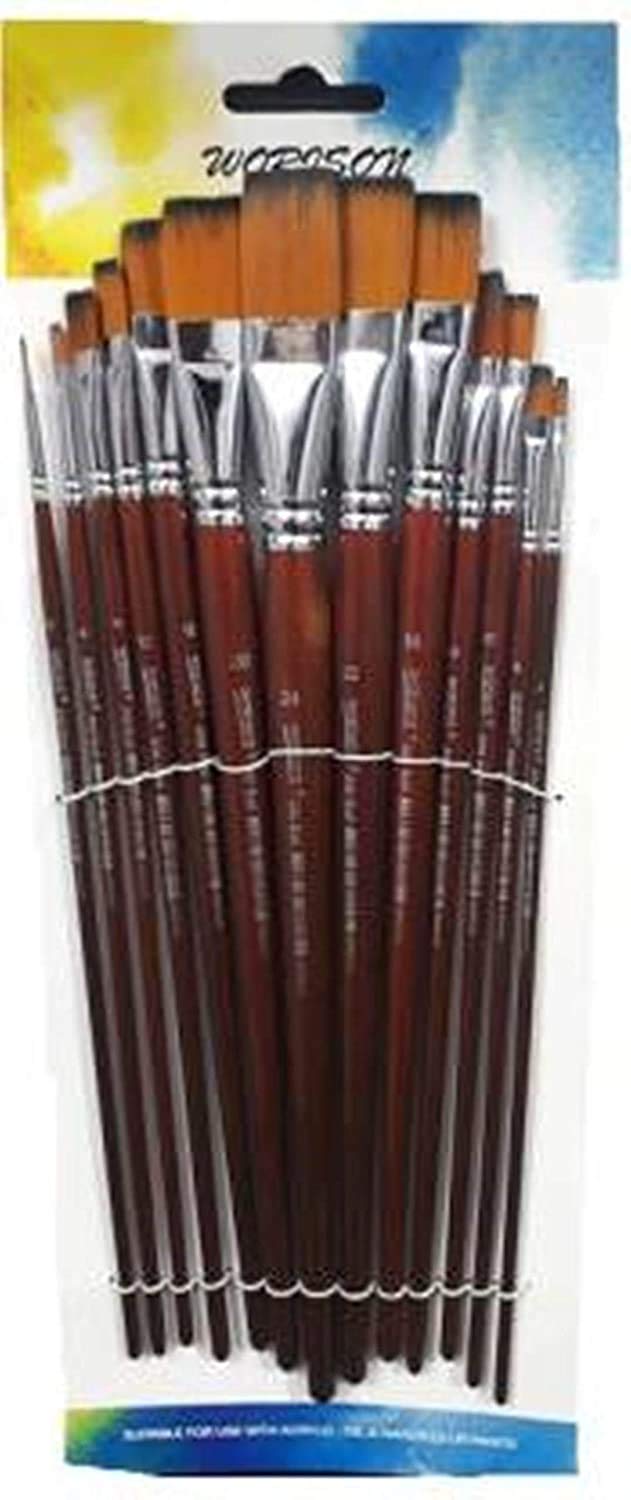 WORISON 13 Pc Flat Synthetic Hair Long Handle Painting Brush for Acrylic, Watercolor and Gouache Painting(Wood) - Image 3