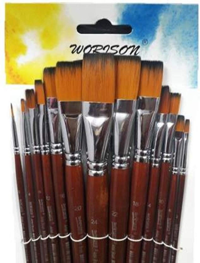 WORISON 13 Pc Flat Synthetic Hair Long Handle Painting Brush for Acrylic, Watercolor and Gouache Painting(Wood) - Image 4