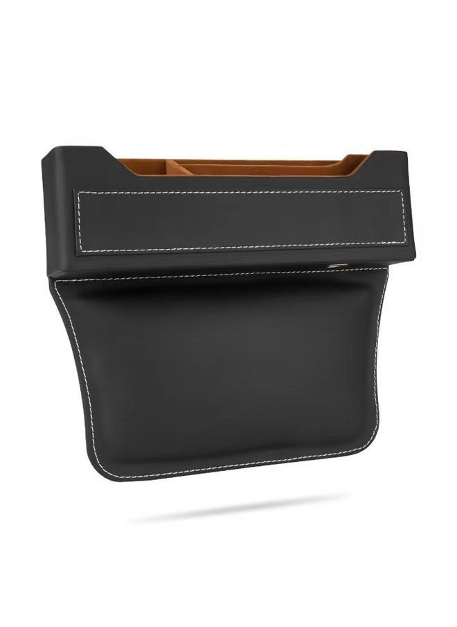 no Car Seat Gap Storage Box - Large Space for Keys, Phones, Earphones, Watches, and Bank Cards - Velvet and Leather Finish - black  - Image 1