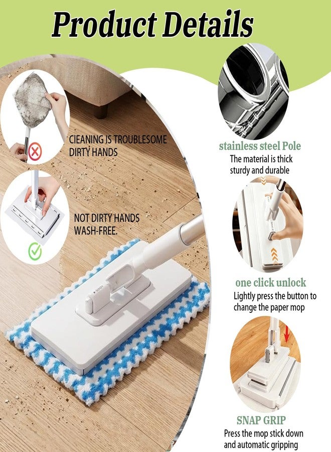 Musibo Quick Grip Mini Mop, Zero Touch MiniMop, Disposable Clip Mopstick Reusable Cloths, Retractable Gap Dust Cleaner Flat Mops with Locking Head & Sweeping Cloths (1*mop+10*Cloth) - Image 3