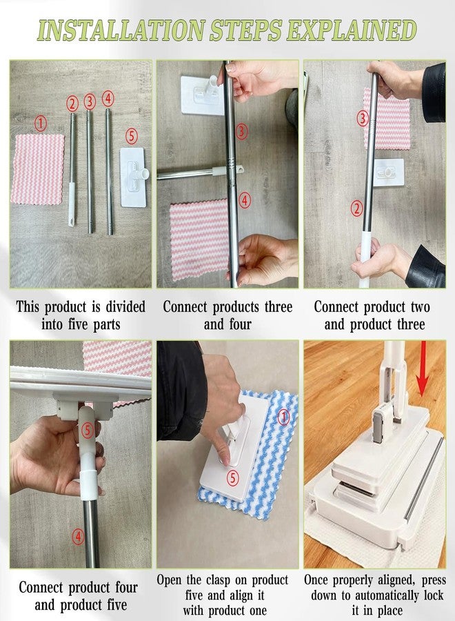 Musibo Quick Grip Mini Mop, Zero Touch MiniMop, Disposable Clip Mopstick Reusable Cloths, Retractable Gap Dust Cleaner Flat Mops with Locking Head & Sweeping Cloths (1*mop+10*Cloth) - Image 4