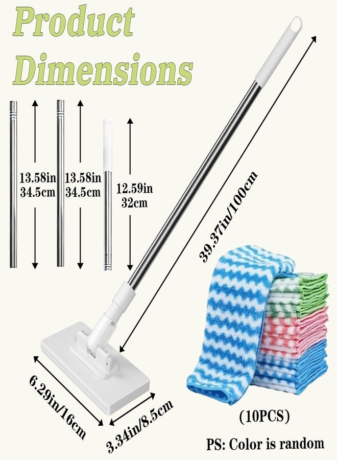 Musibo Quick Grip Mini Mop, Zero Touch MiniMop, Disposable Clip Mopstick Reusable Cloths, Retractable Gap Dust Cleaner Flat Mops with Locking Head & Sweeping Cloths (1*mop+10*Cloth) - Image 2