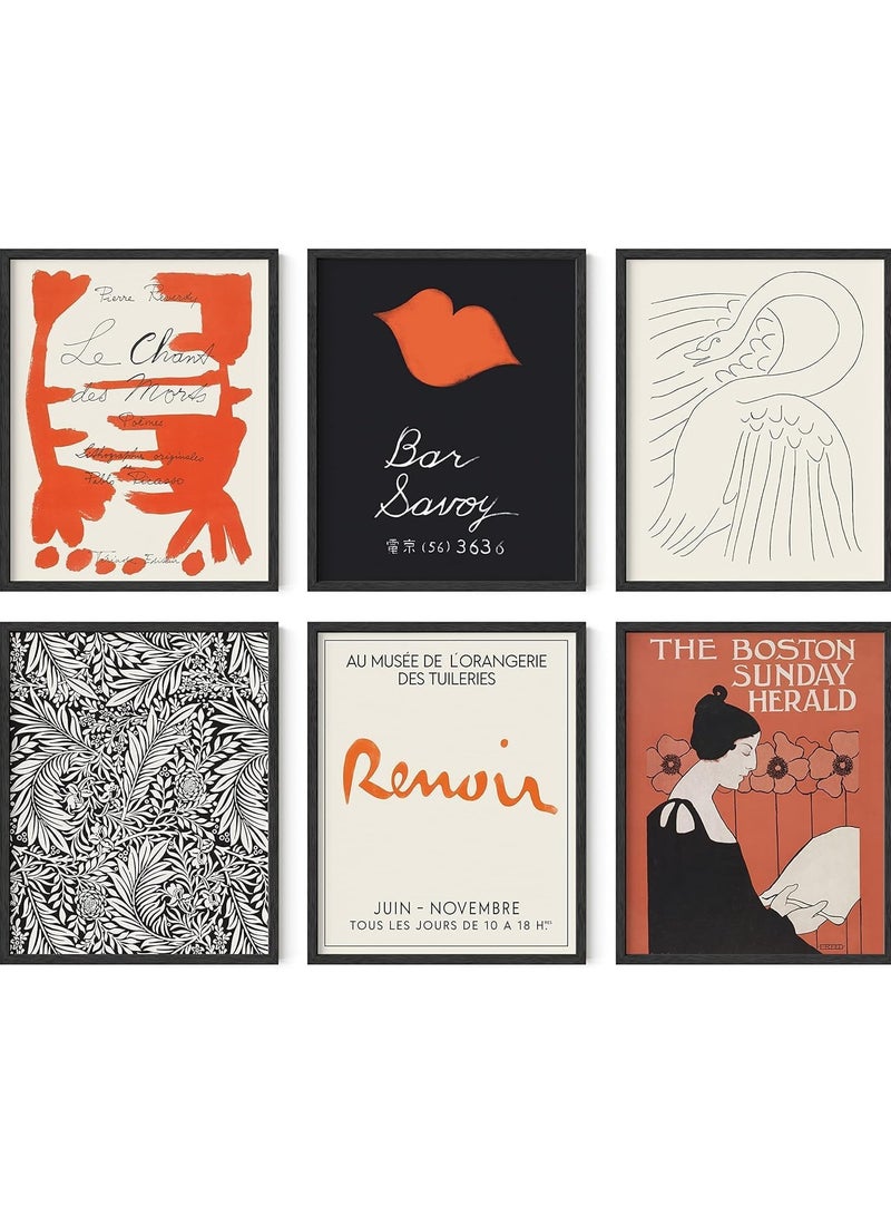 Today Idea Abstract Art Set of 6 Boho Chic Wall Decor | Contemporary Matisse-Inspired Artwork | Modern Framed Art Prints (Black & Red Gallery, 11x14 Unframed) - Image 1