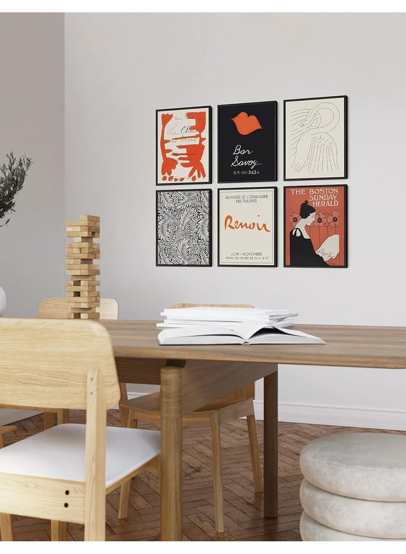 Today Idea Abstract Art Set of 6 Boho Chic Wall Decor | Contemporary Matisse-Inspired Artwork | Modern Framed Art Prints (Black & Red Gallery, 11x14 Unframed) - Image 2