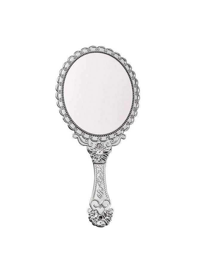 Yangshine Hand Mirror Vintage Handheld Mirror With Handle Vanity Makeup Mirror Travel Mirrors (Oval Silver)  - Image 1