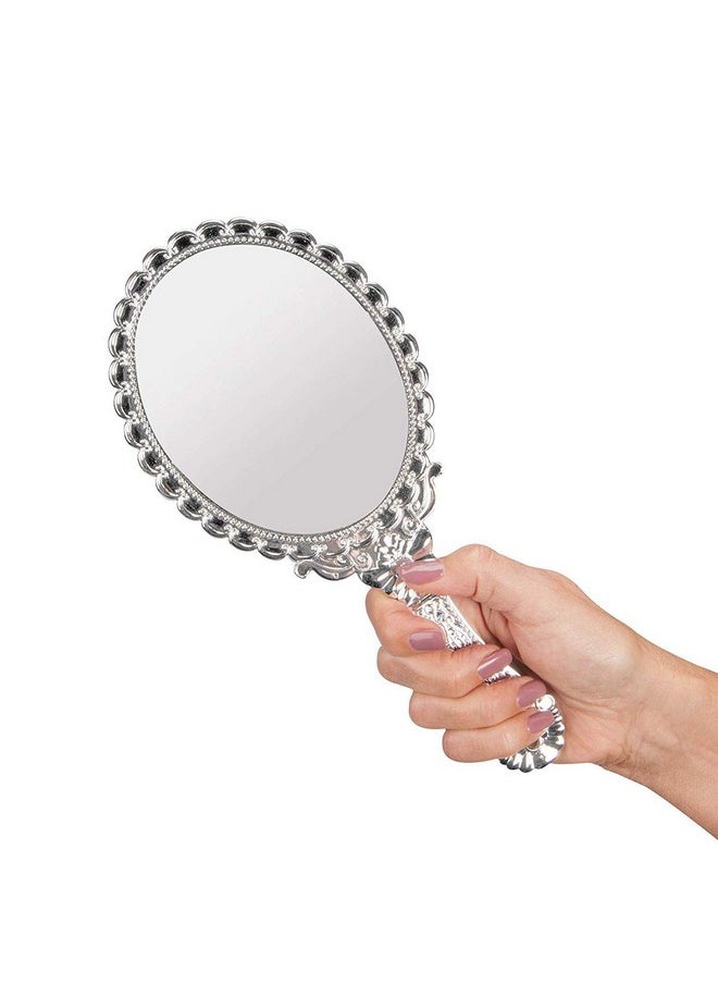 Yangshine Hand Mirror Vintage Handheld Mirror With Handle Vanity Makeup Mirror Travel Mirrors (Oval Silver)  - Image 2