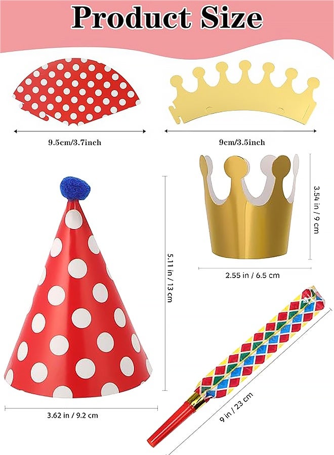11PCS Colorful Birthday Party Hats with Paper Crowns and 15pcs Noise Making Blowouts Cone Hats for Adults and Vibrant Paper Decorations for Birthdays Celebrations - Image 2