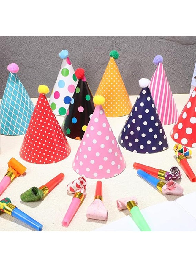 11PCS Colorful Birthday Party Hats with Paper Crowns and 15pcs Noise Making Blowouts Cone Hats for Adults and Vibrant Paper Decorations for Birthdays Celebrations - Image 5