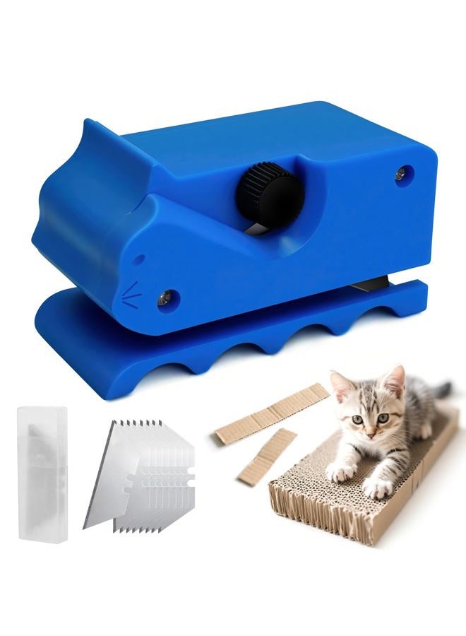 Holyenten Upgraded Cardboard Cutter for Cat Scratchers DIY, Handheld Cardboard Cutting Tool W/ 10 Blades for Making Cat Scratching Board & Bed (Blue) - Image 1