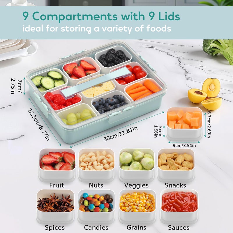 Sunhanny Snackle Box Container for Adults with 9 Compartment, Divided Serving Tray Snack Box Containers with Lid and Handle, Charcuterie Boxes Portable Snack Platter for Fruit Veggie Party Travel, Green - Image 4