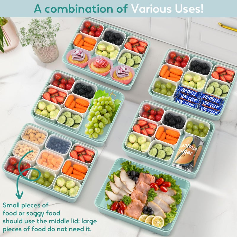 Sunhanny Snackle Box Container for Adults with 9 Compartment, Divided Serving Tray Snack Box Containers with Lid and Handle, Charcuterie Boxes Portable Snack Platter for Fruit Veggie Party Travel, Green - Image 2