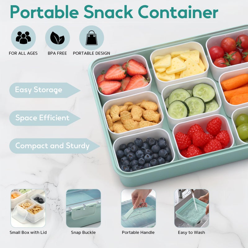 Sunhanny Snackle Box Container for Adults with 9 Compartment, Divided Serving Tray Snack Box Containers with Lid and Handle, Charcuterie Boxes Portable Snack Platter for Fruit Veggie Party Travel, Green - Image 3