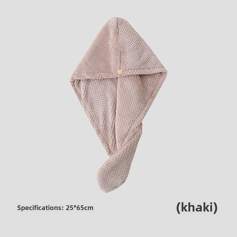 Generic Coral Fleece Pineapple Grid Hair Drying Cap Towel Soft Absorbent Thickened Khaki-single layer 