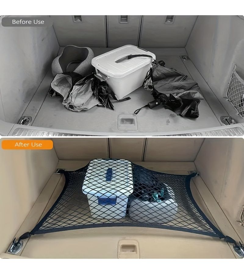Durable Nylon Cargo Net 23.62x15.75 Inch For SUV Truck Trunk Organizer With ABS Hooks - Image 2