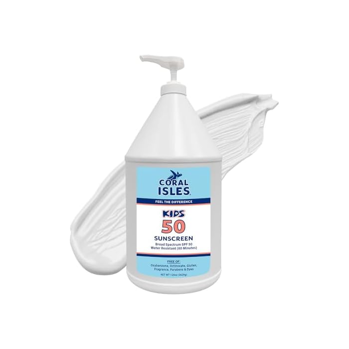 Coral Isles by Rocky Mountain Sunscreen | SPF 50 KIDS Lotion | Broad Spectrum UVA/UVB Protection | Hawaii Reef-Safe Act Compliant | Oxybenzone & Octinoxate Free | Water Resistant 80 Min. | 128 Fl Oz