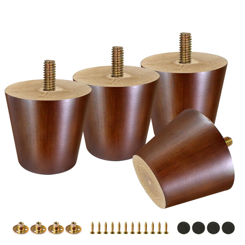 Fodau770 Brown Rubber Wood Furniture Legs 2 Inches, Straight Tapered Wood Feet Mid Century Sofa Legs Set Of 4, 5/16"" Unc Furniture Feet For Cabinet Couch Dresser Chair Ottoman Table - Image 1
