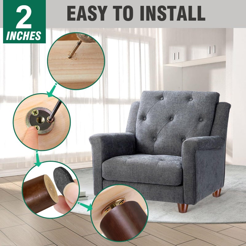 Fodau770 Brown Rubber Wood Furniture Legs 2 Inches, Straight Tapered Wood Feet Mid Century Sofa Legs Set Of 4, 5/16"" Unc Furniture Feet For Cabinet Couch Dresser Chair Ottoman Table - Image 5