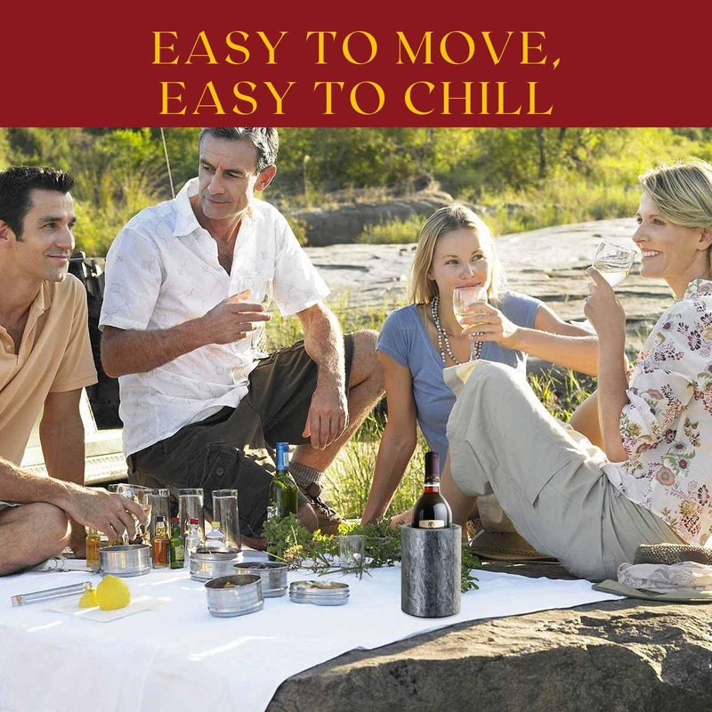 Flexzion Marble Wine Bottle Chiller Bucket - Champagne Cooler  5x7-inch 750ml Black Marble Utensil Holder for Kitchen Counter & Stone Wine Chillers for Bottles - Image 3