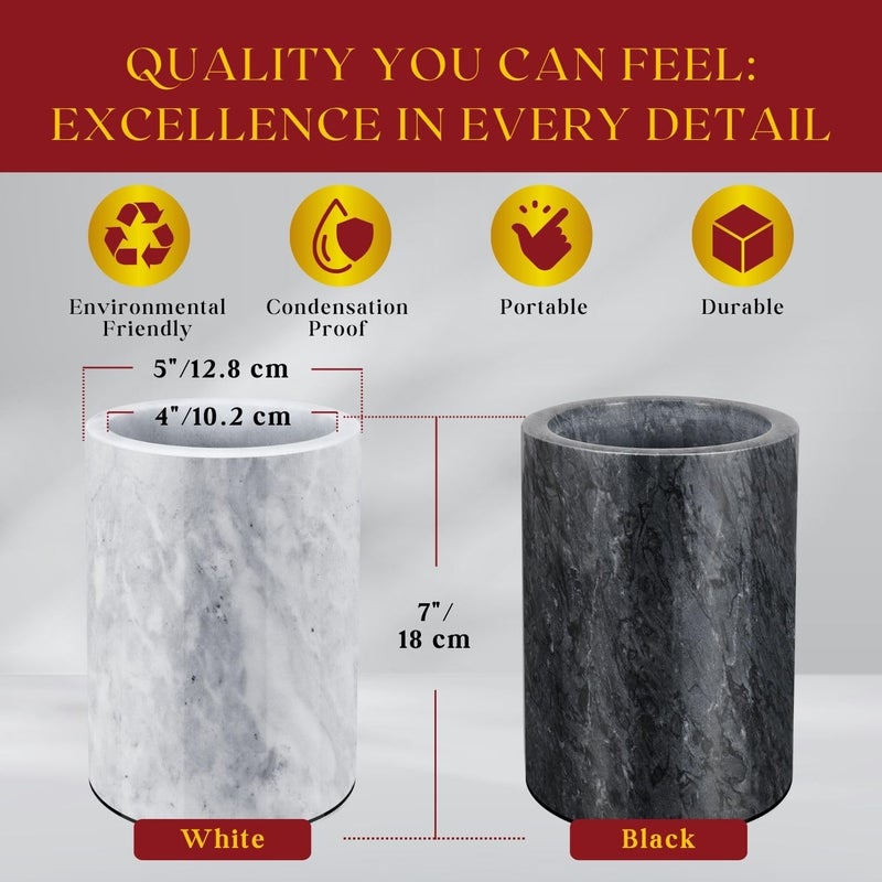 Flexzion Marble Wine Bottle Chiller Bucket - Champagne Cooler  5x7-inch 750ml Black Marble Utensil Holder for Kitchen Counter & Stone Wine Chillers for Bottles - Image 5