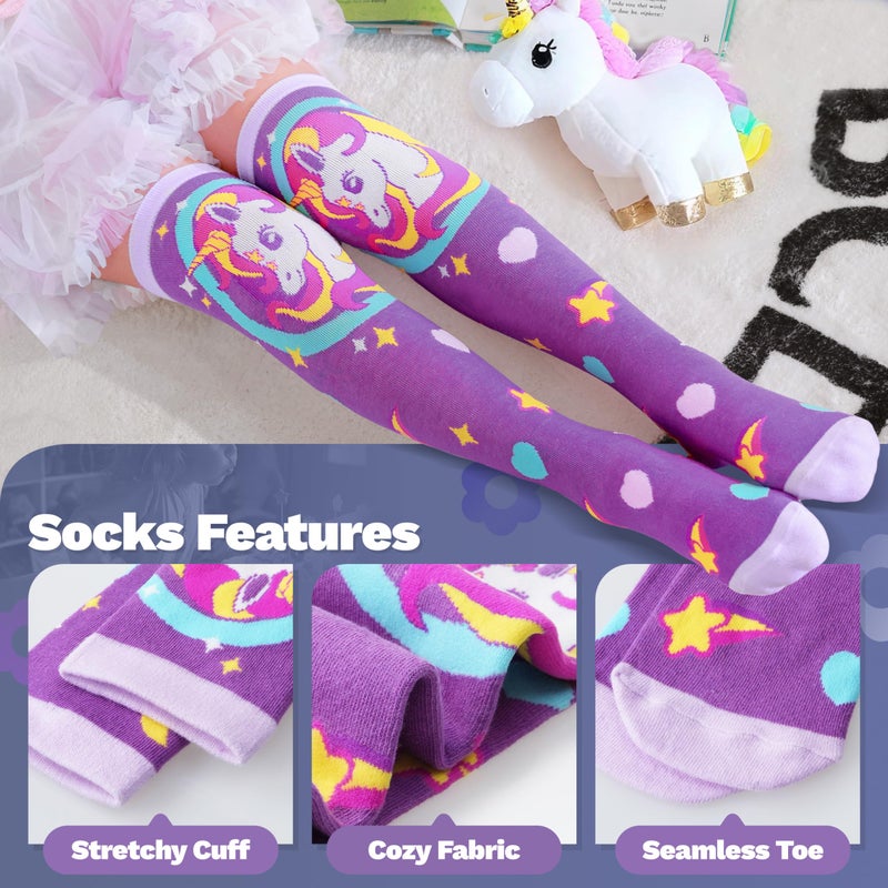 ANTSANG Kids Girls Knee High Socks Fashion Funny Crazy Stockings Gift Cute Novelty Long Boot Cotton Socks for Child 6 Pairs(Colorful Unicorn,3-12 Years) - Image 4