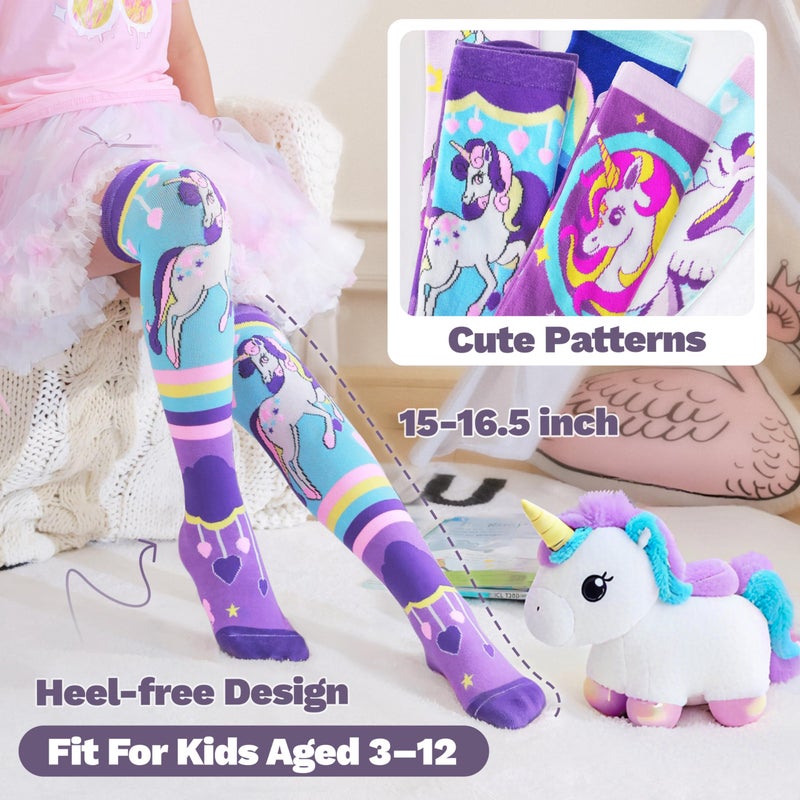 ANTSANG Kids Girls Knee High Socks Fashion Funny Crazy Stockings Gift Cute Novelty Long Boot Cotton Socks for Child 6 Pairs(Colorful Unicorn,3-12 Years) - Image 5