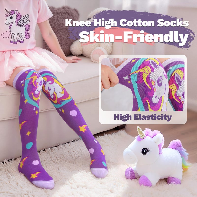 ANTSANG Kids Girls Knee High Socks Fashion Funny Crazy Stockings Gift Cute Novelty Long Boot Cotton Socks for Child 6 Pairs(Colorful Unicorn,3-12 Years) - Image 3
