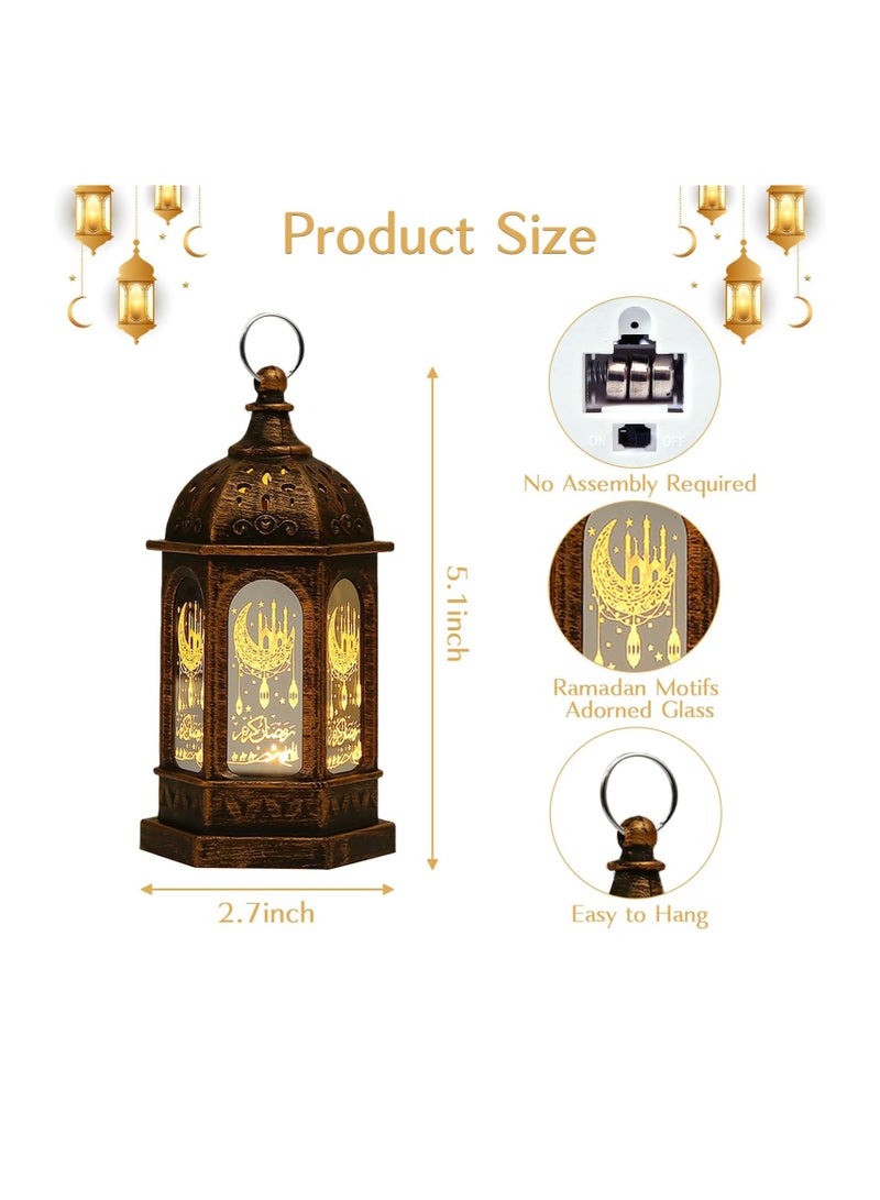 Ramadan Candle Lantern Led Eid Mubarak Lantern Ramadan Mubarak Lanterns Decorative Moon Star Ramadan Kareem Lights Led Vintage Decorative Hanging Lantern for Home Party Decor - Image 2