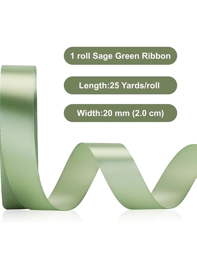Wffo 2 Rolls Sage Green Satin Ribbon - 20mm x 22M Fabric Satin Ribbon for Gift Wrapping, Crafts, Hair Bows Making, Wreath, Wedding Party Decoration and Other Sewing Projects - Image 2