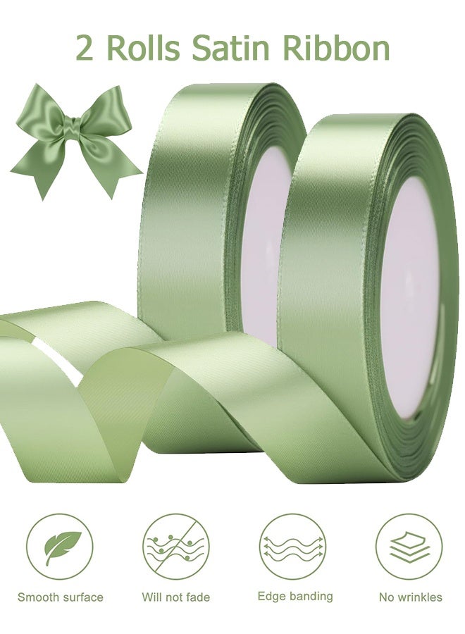 Wffo 2 Rolls Sage Green Satin Ribbon - 20mm x 22M Fabric Satin Ribbon for Gift Wrapping, Crafts, Hair Bows Making, Wreath, Wedding Party Decoration and Other Sewing Projects - Image 1