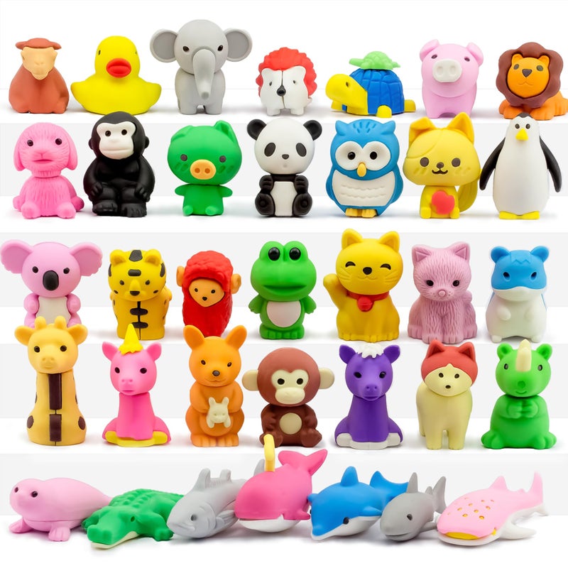 GOMIMEOR Erasers for Kids 35 Pcs Animal Pencil Erasers Bulk Puzzle Eraser for Classroom Prizes and School Supplies - Image 2