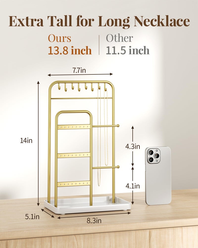 pickpiff Jewelry Holder Stand: Jewelry Display for Necklace, Bracelet, Earring, Ring, White & Gold - Image 4
