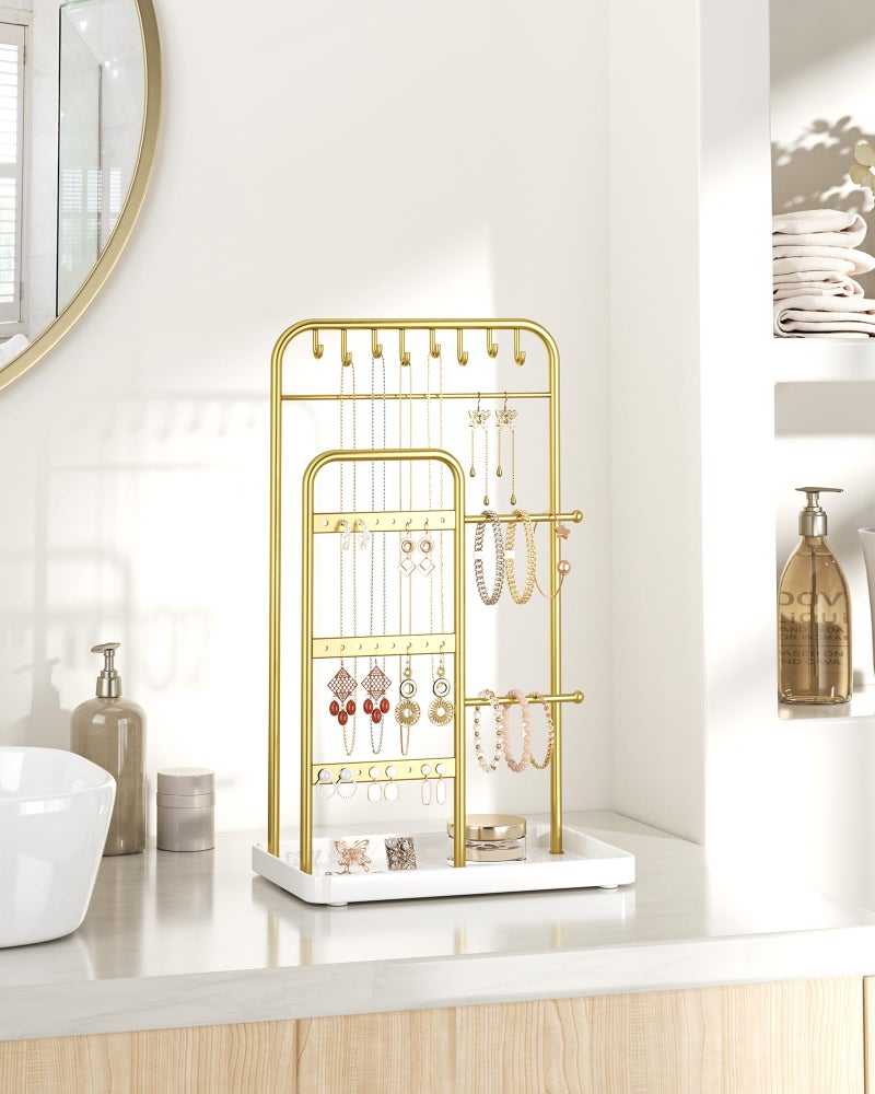 pickpiff Jewelry Holder Stand: Jewelry Display for Necklace, Bracelet, Earring, Ring, White & Gold - Image 5