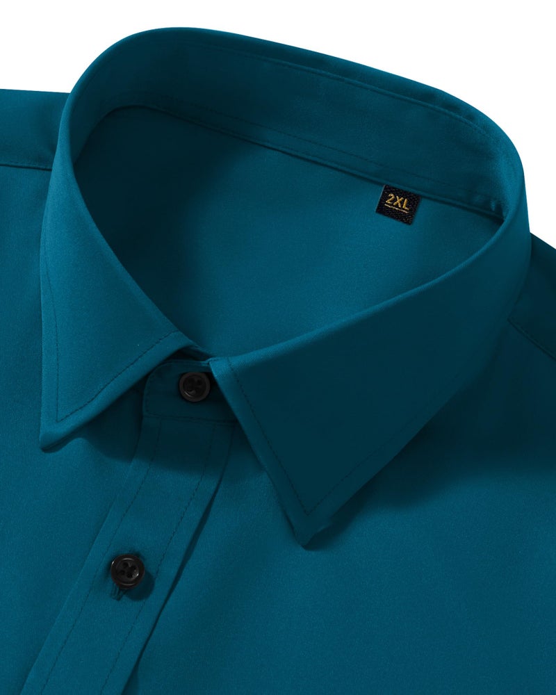 Lusead Turquoise Dress Shirts for Men Stretch Wrinkle Free Long Sleeve Business Slim Fit Casual Button Down Formal Shirt - Image 4