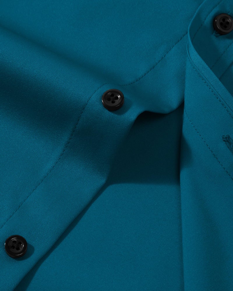 Lusead Turquoise Dress Shirts for Men Stretch Wrinkle Free Long Sleeve Business Slim Fit Casual Button Down Formal Shirt - Image 2