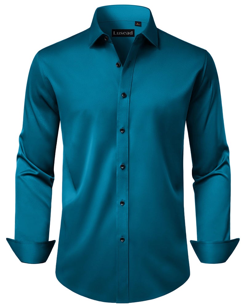 Lusead Turquoise Dress Shirts for Men Stretch Wrinkle Free Long Sleeve Business Slim Fit Casual Button Down Formal Shirt - Image 1