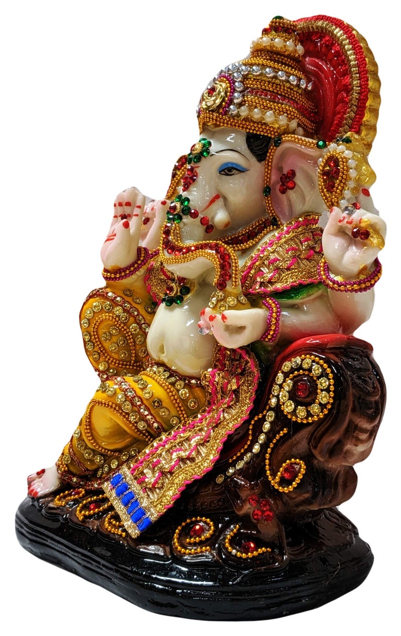 Sacred Blessings Resin Lord Ganesha Idol Ganesh Murti Statue Home Decor Ganeshji for Gift Showpiece (19 x 12 x 25) cm Multicolour,1 Piece - Image 2