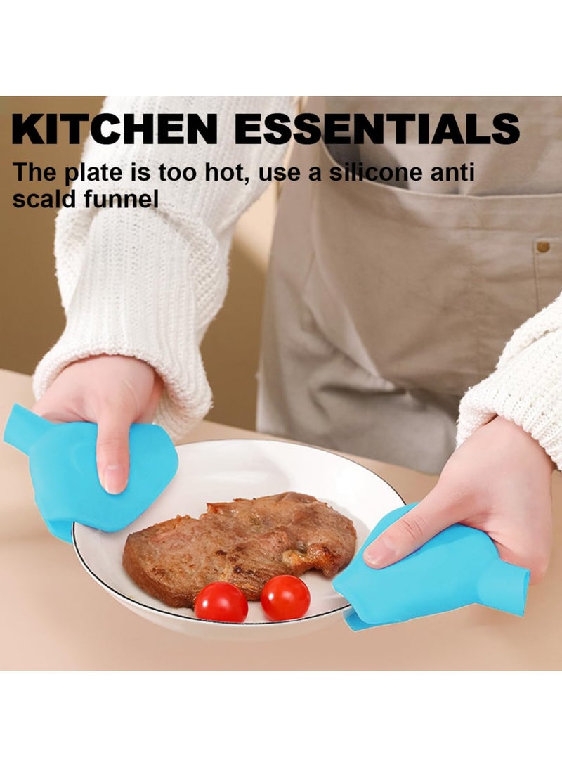 4PCS Silicone Kitchen Funnel Set Heat Resistant Easy Use Anti Scalding Clamp Blue Color  - Image 2