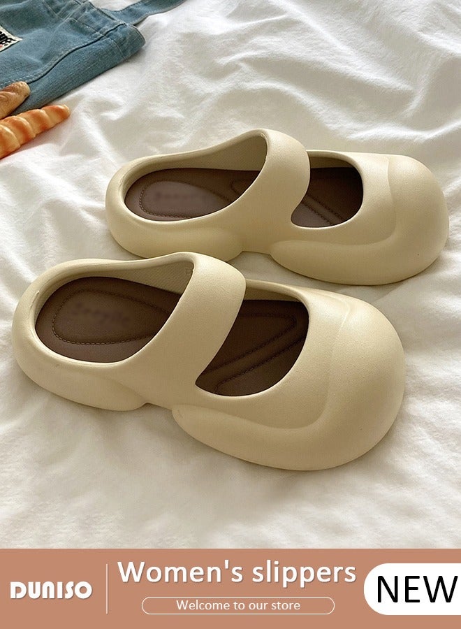 DUNISO Comfortable Women's Closed Toe Bath Slippers,Cushioning Thick Sole Soft Lightweight Slip-Resistant Bathing Shoes,Cute Simple Casual Round-toed Summer Slippers Shower Shoes with Removable Insoles,Suitable for Home Shower House Bathroom Beach Sandals - Image 1