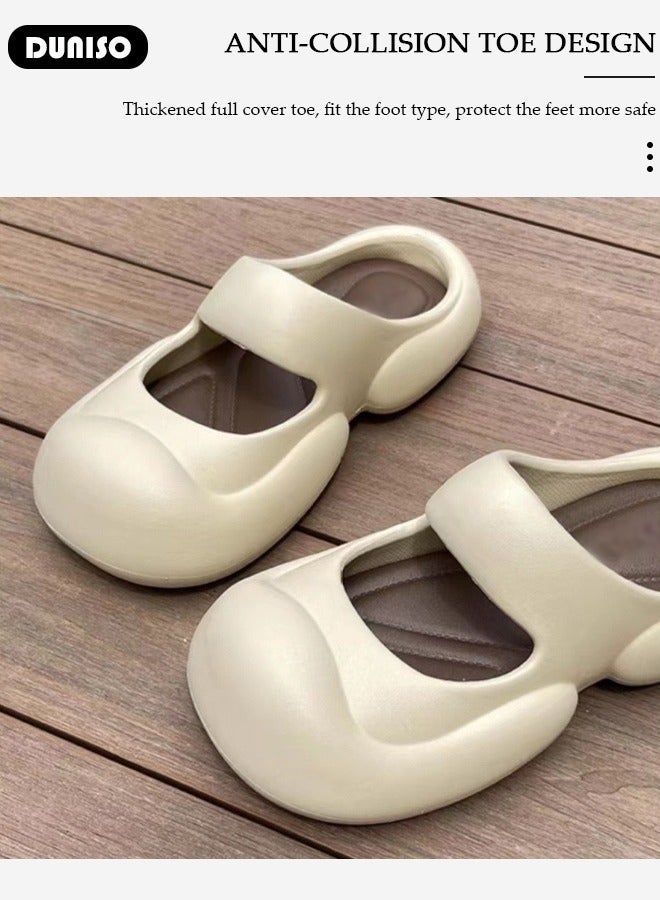 DUNISO Comfortable Women's Closed Toe Bath Slippers,Cushioning Thick Sole Soft Lightweight Slip-Resistant Bathing Shoes,Cute Simple Casual Round-toed Summer Slippers Shower Shoes with Removable Insoles,Suitable for Home Shower House Bathroom Beach Sandals - Image 3