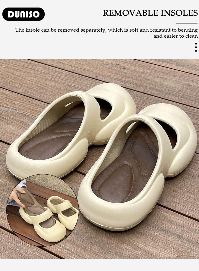 DUNISO Comfortable Women's Closed Toe Bath Slippers,Cushioning Thick Sole Soft Lightweight Slip-Resistant Bathing Shoes,Cute Simple Casual Round-toed Summer Slippers Shower Shoes with Removable Insoles,Suitable for Home Shower House Bathroom Beach Sandals - Image 5