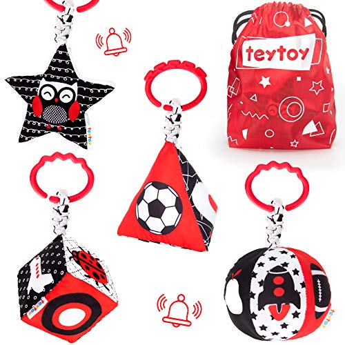 teytoy High Contrast Baby Stroller Toy Black and White Infant Pattern Toys with Rattle Easy Clip Hanging Toys Stroller Crib Carseat Toy Newborn Baby Toys for 0 3 6 9 12 Month - Image 1