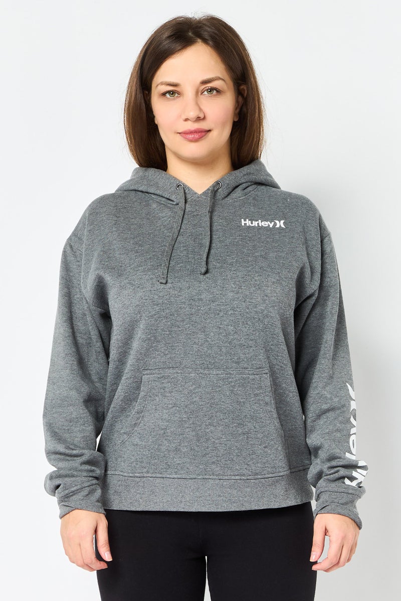 Hurley هودي رياضي نسائي بأكمام طويلة مناسب في الهواء الطلق، رمادي - Image 1