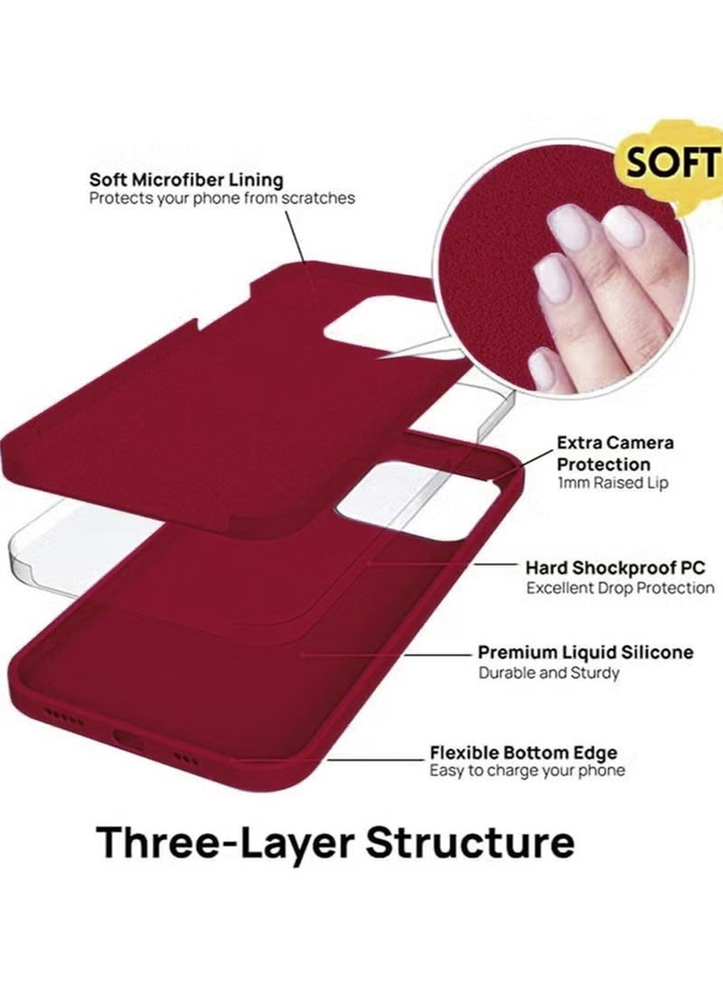 Liquid Silicone Case Protector Compatible with iPhone 14 (6.1 inch), Silky-Soft Touch Full Body Protection Shockproof Cover Case with Soft Microfiber Lining - Red - Image 3